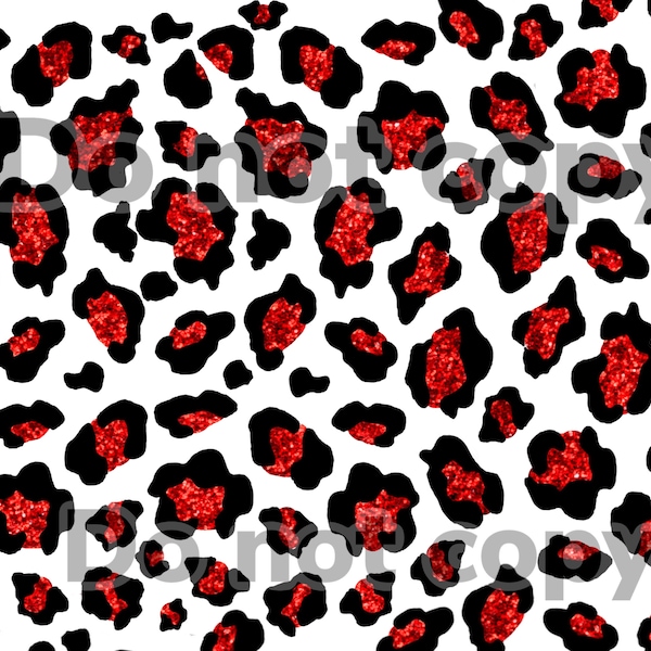 Digital paper. Black red glitter cheetah. High resolution PNG digital file