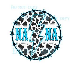 Nana cow, neon blue circle barbed wire high resolution png file with transparent background sublimation