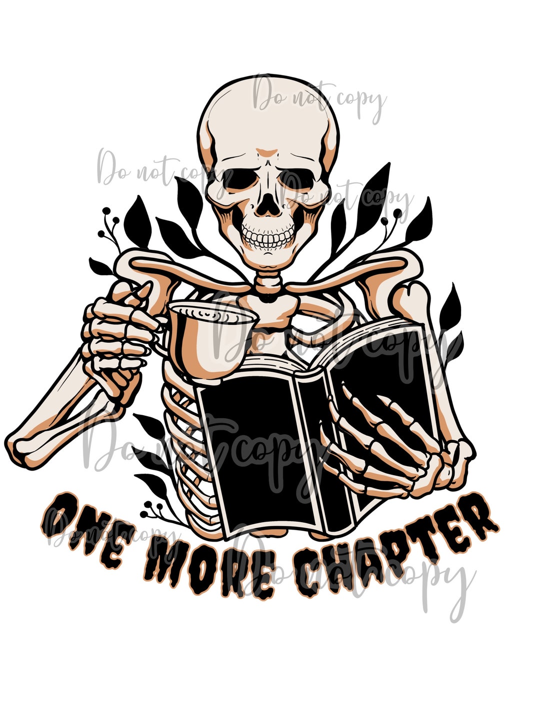 One More Chapter Skeleton Coffee Book Reading High Resolution Png ...