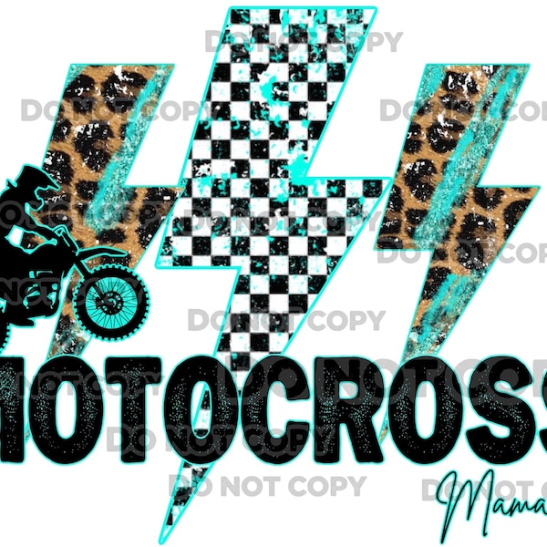 Motocross mama neon teal turquoise cheetah lightening streak bolt checkered racing flag high resolution png digital design sublimation DTF