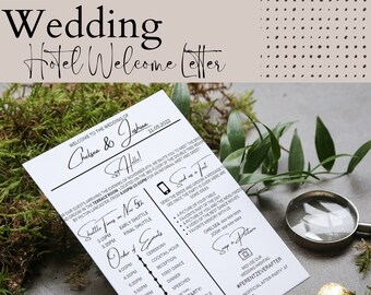 Carta de bienvenida para bolsa de bienvenida del hotel de bodas - Editar en Canva, Plantilla editable, Plantilla digital y descarga, Tarjeta de bolsa de bienvenida, Gracias