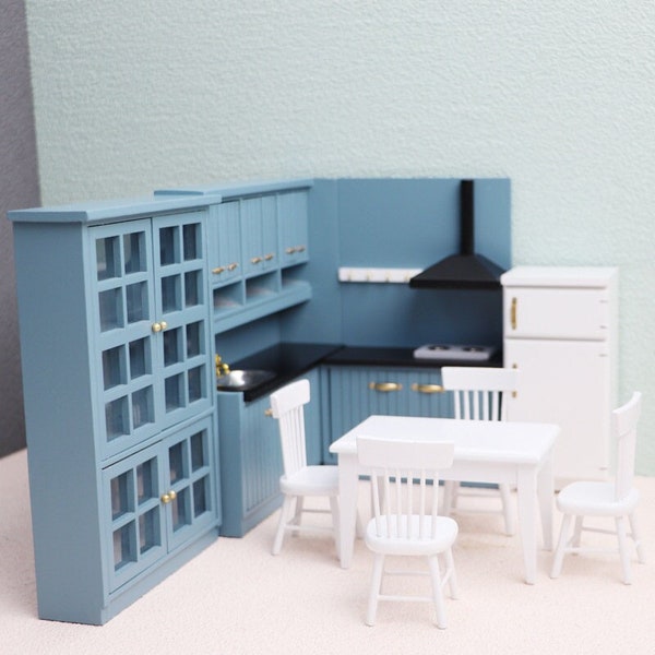 1:12 Doll House Miniature Kitchen Furniture Set,Miniature Sink/Stove Top Cabinet/Cupboard/Dining Chair/Refrigerator,Doll House Miniatures