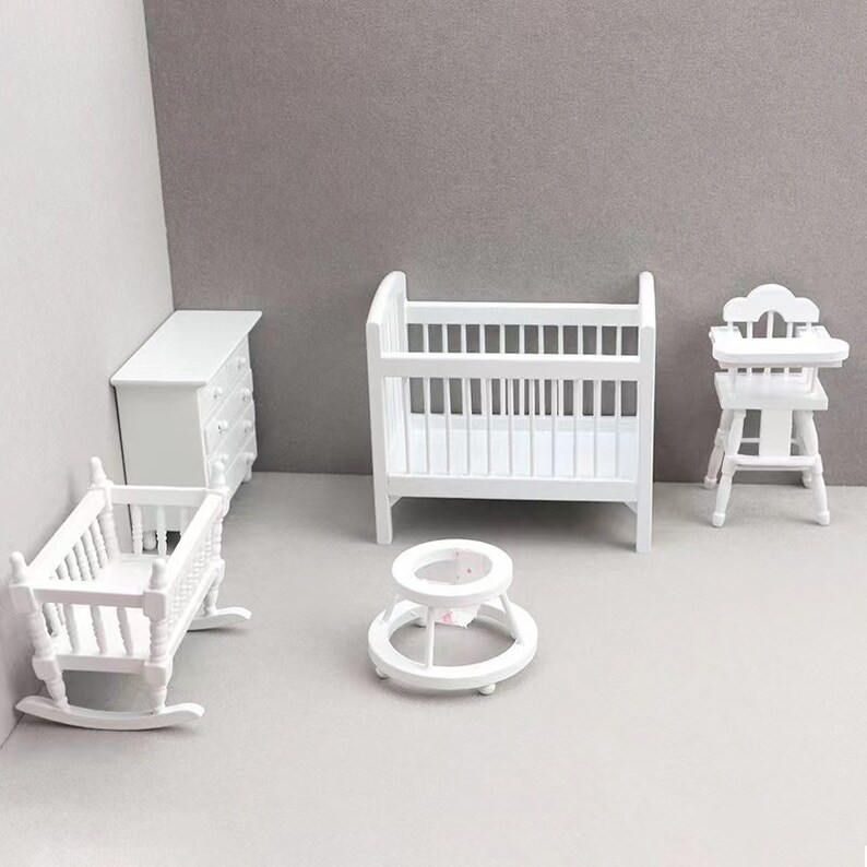 White Wooden 112 Doll House Miniature Baby Room Furniture Set Etsy