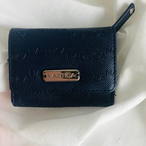 Nautica Navy Blue RFID Wallet: Saffiano Faux Leather Tri-Fold