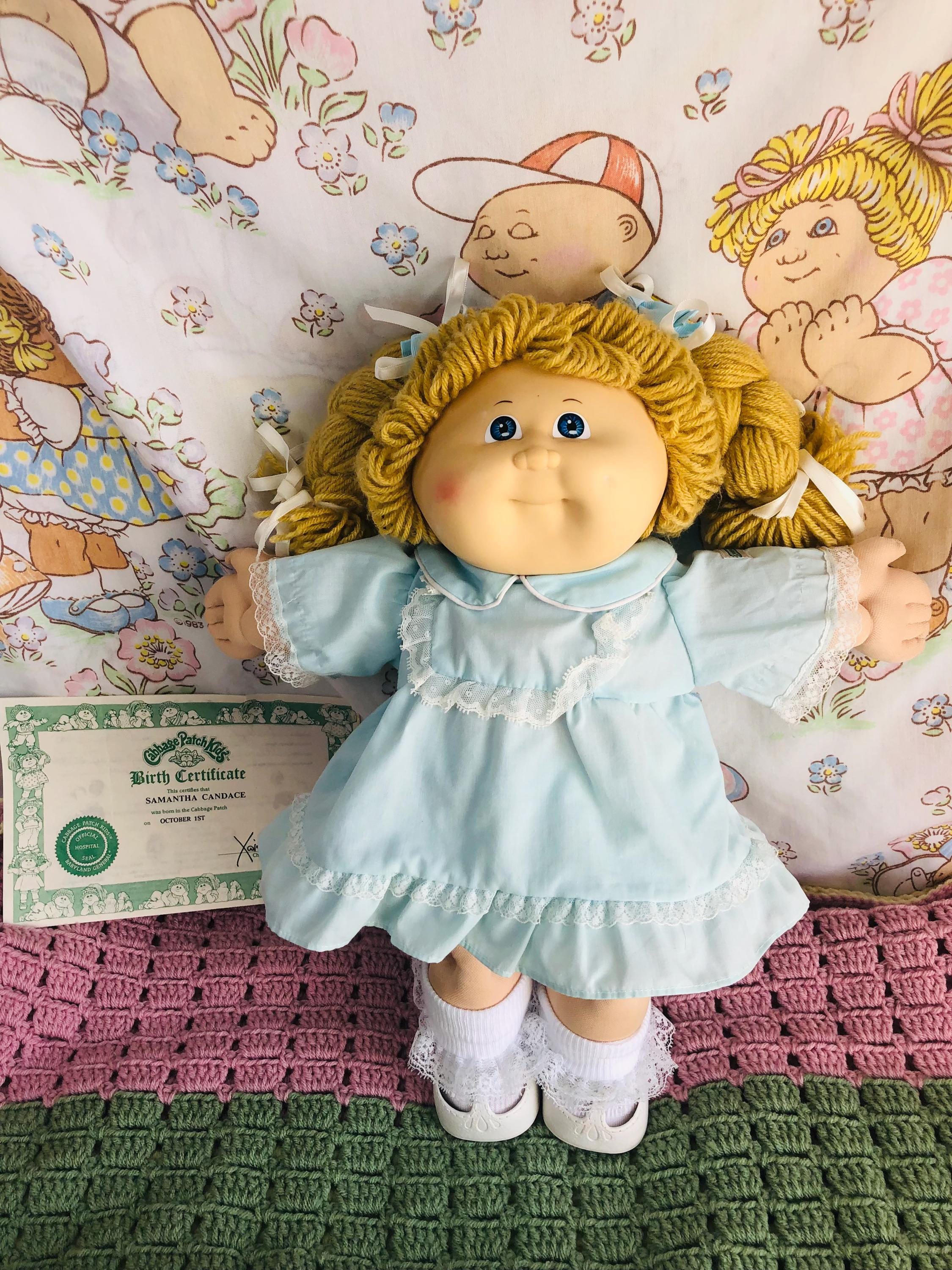 Vintage Cabbage Patch Kid Samantha Candace – Blonde Pigtails, Blue
