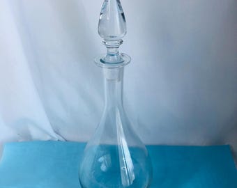Vintage Clear Glass Decanter With Stopper 12 Inch Barware Apothecary Bottle Elegant Decor
