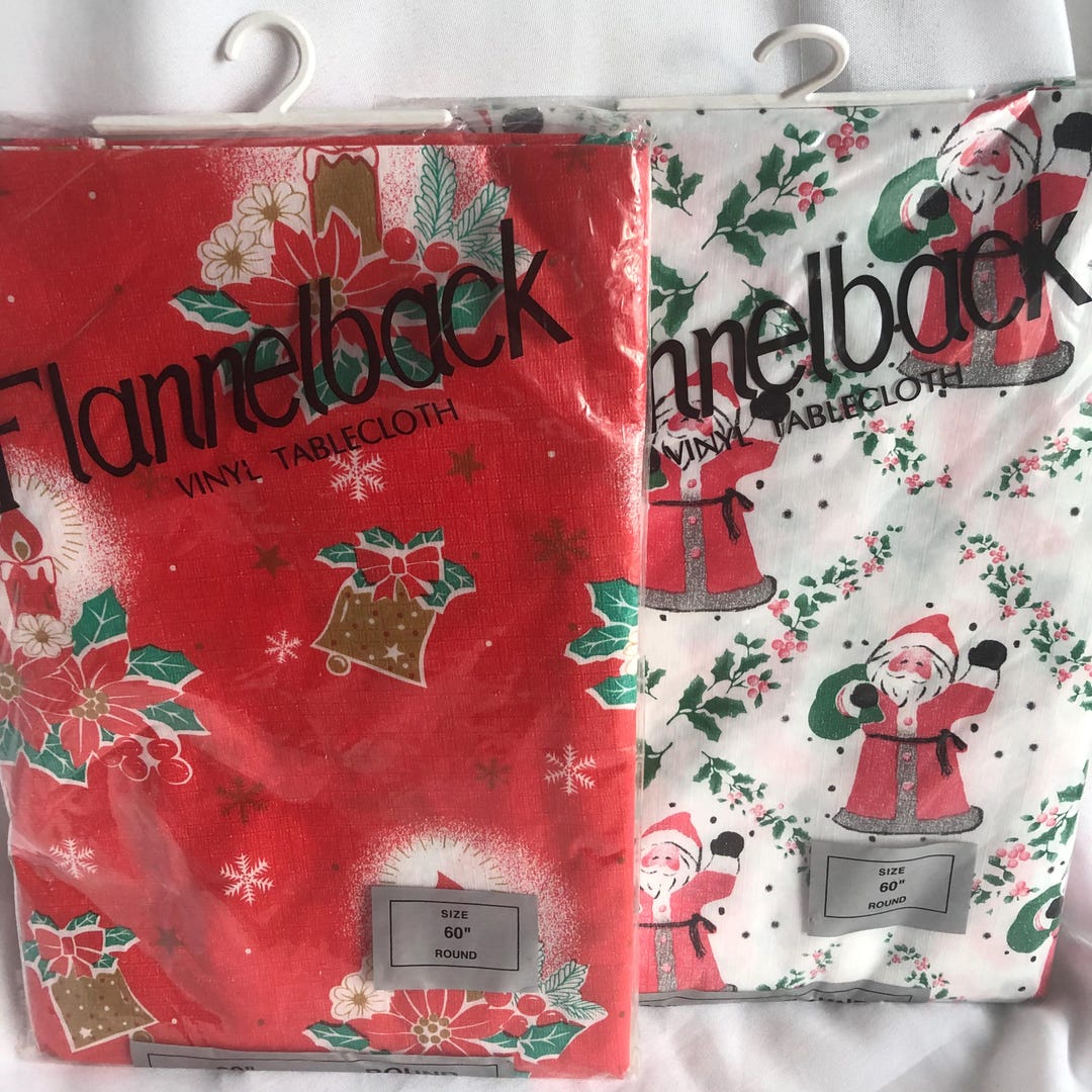 Vintage Christmas Vinyl Tablecloth Set: Santa & Gingerbread - 60 ...