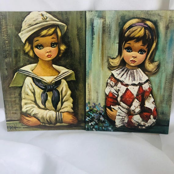 Vintage Eden Big Eye Girl Prints – Sailor, Harlequin Mid-century 
