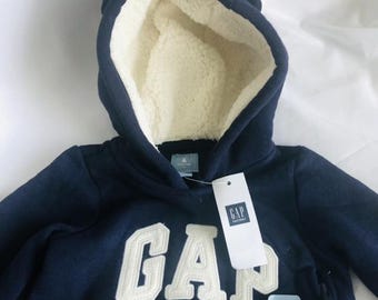 Sweat à capuche bébé polaire GAP - Oreilles d'ours doublées de sherpa bleu marine 6-9 mois