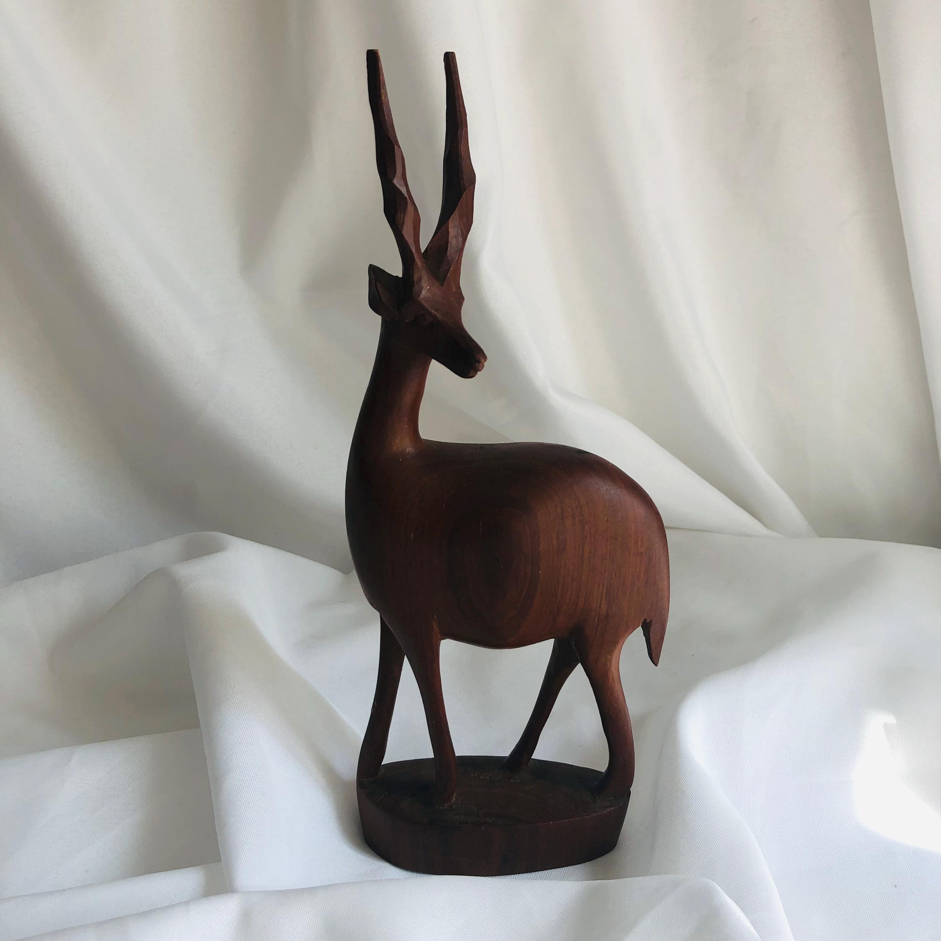 ヴィンテージ　アフリカ　ケニア　オブジェ　【B】 1PC Black Wood 4 Antelope Gazelle Original Kamba Tribe Table