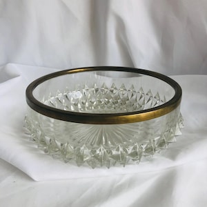 Vintage Crystal Bowl: Diamond Point Cut with Silver Plated Rim