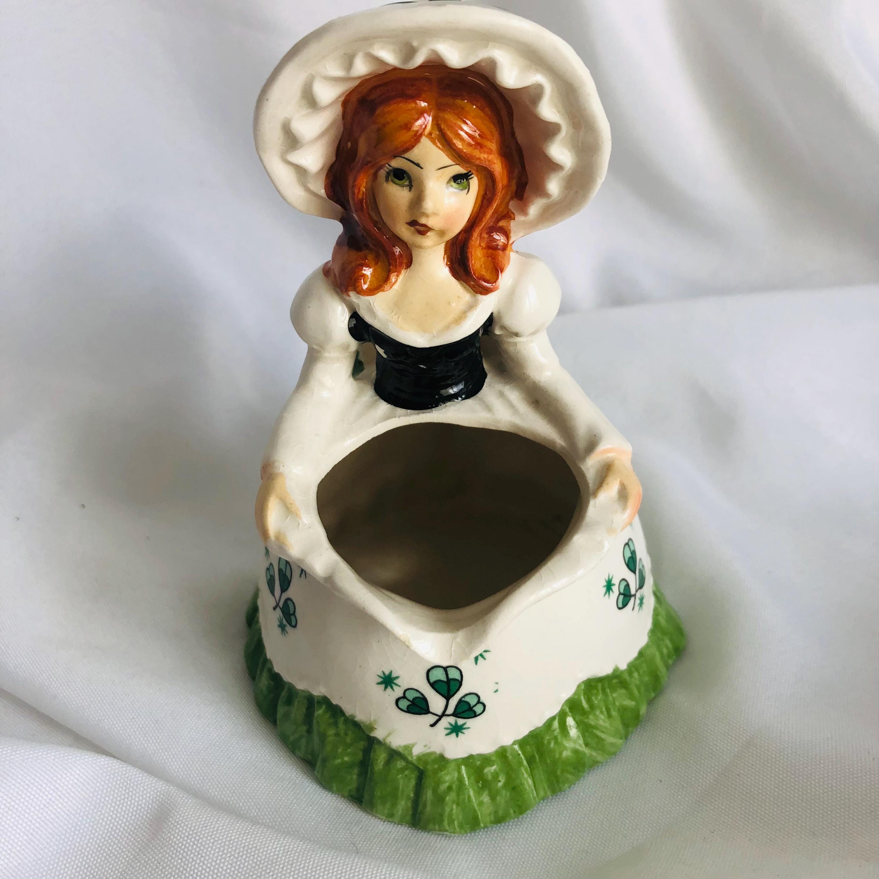 Vintage 1950s “irish Shamrock Girl” Ceramic Planter – Made in