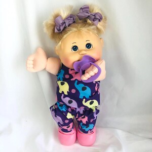 2021 Adorable Cabbage Patch Kids Blonde Pigtail Doll Blue Eyes Purple Pacifier Custom Elephant Outfit