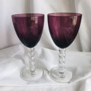 Artland Hand Blown Amethyst Water Wine Goblets With Bubble Set - Set Of 2