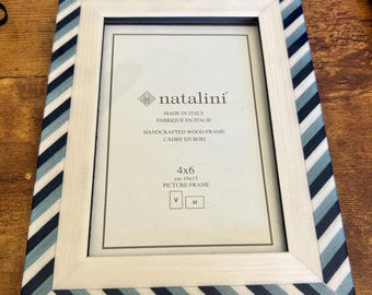 NEW Natalini Shades of Blue and White Striped Picture Photo Frame 4 x 6 Italian Marquetry Wood Handmade Hand Crafted