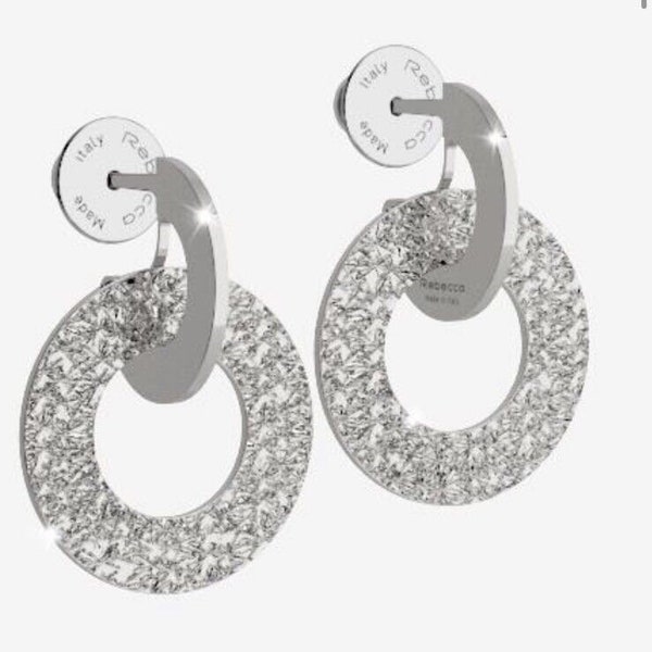 NEW Italian Silver Rebecca Hoop Dangle Earrings Diamond Cut