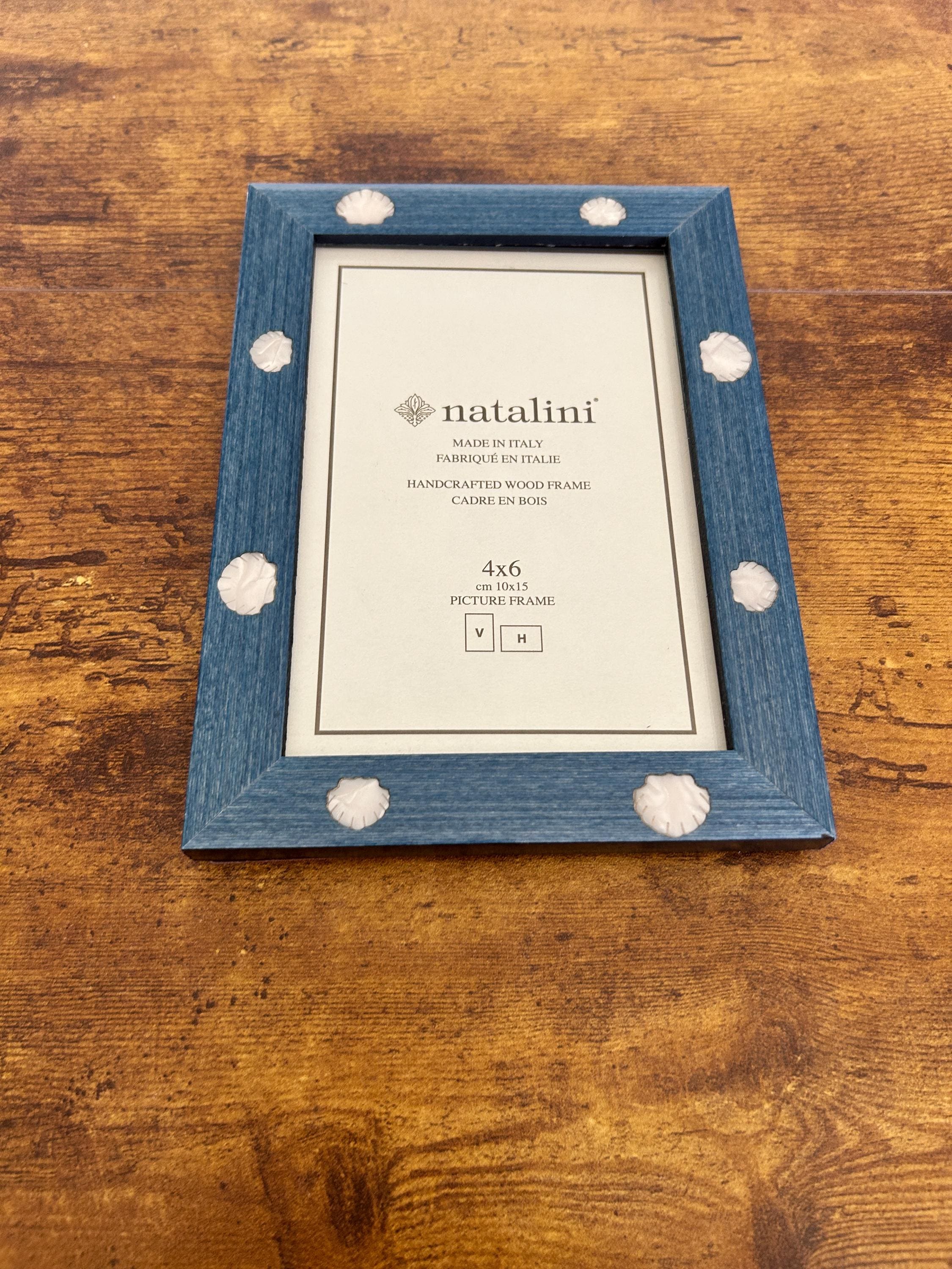 NEW Natalini Blue and White Seashells Picture Photo Frame 4 x 6 Italian Marquetry Wood Handmade Hand Crafted