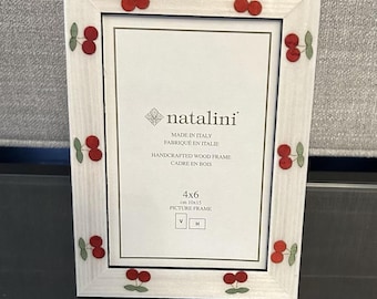 NEW Natalini Cherry Cherries Red Green Cream Picture Photo Frame 4 x 6 Italian Marquetry Wood Handmade Hand Crafted