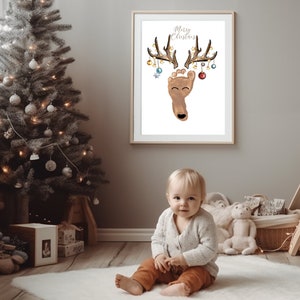 Weihnachten Fußabdruck Poster Rentier / Weihnachten Fußabdruck Kunst Handwerk / Baby Kinder Kleinkind Fuß Füße Druck