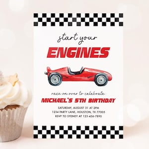 Race Car Invitation, Racing Birthday Party, Start Your Engines Invite, Red Racecar Invitation Boy Birthday Editable Template 16RC