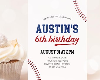 Baseball Birthday Invitation, Baseball Invite, Boy Birthday Party Baseball Invitation Editable Template 75BB