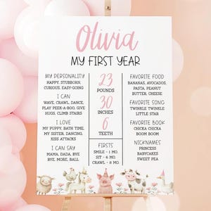 Farm Milestone Board, Barnyard Girl 1st Birthday Milestone Poster, Barn Animals Party Sign Decorations, Printable Editable Template 79FM