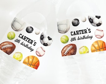 Sports Birthday Water Bottle Label, Sports Party Decor, Printable Rookie Year Sports Theme Water Bottle Label Editable Template 14SP