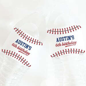 Étiquette de bouteille d'eau de baseball, décoration de fête d'anniversaire de baseball, étiquette de bouteille d'eau imprimable année recrue modèle modifiable 75BB