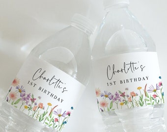 Editable Wildflower Water Bottle Label, Floral Garden Party Birthday Water Bottle Label, Modern Flower Water Bottle Label 1021