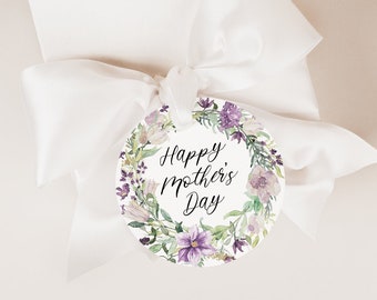 PRINTABLE Purple Floral Happy Mother's Day Favor Tags, Étiquettes-cadeaux de la fête des mères, Étiquette à biscuits de la fête des mères, Téléchargement instantané HMD1