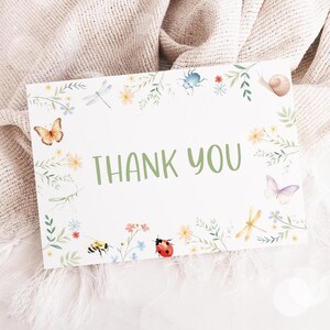 Bug Thank You Card, Insect Thank You Note, Outdoor Theme Nature Girl Birthday Plain Thank You Card Editable Template 18BU