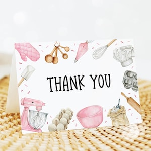 Back-Dankeschön-Karte gefaltet, Cupcake-Dekoration-Dankeschön-Hinweis, Kochen des Mädchen-Geburtstags schlicht Danke-Zeltkarte bearbeitbar 82BK