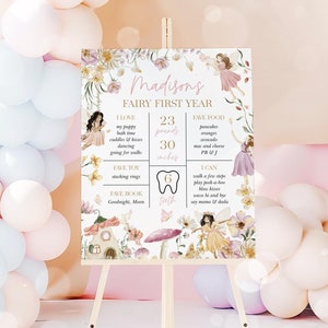 Feen Erster Geburtstag Meilenstein Poster, Fee Meilensteintafel, Fee Mädchen 1.Geburtstag Meilensteintafel, Meilensteintafel 33FA