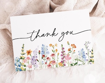 Wildflower Birthday Thank You Card, Editable Floral Template (digital ...
