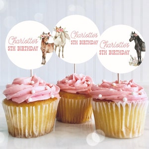 Horse Cupcake Toppers, Pony Cake Topper, Western Cowgirl Birthday Cupcake Topper Decorations Printable 25HR