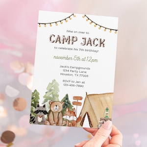 Editable Camping Birthday Invitation Camp Out Backyard Outdoor Boy Birthday Digital Download Template CMP1