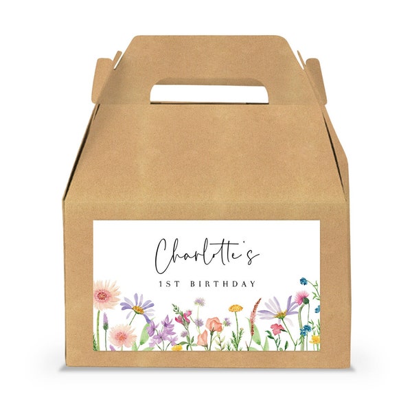 Editable Wildflower Gable Box Label, Floral Garden Party Favor Box Label, Modern Flower Birthday Party Favor Gable Box Label 1021