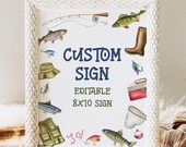 Fishing Birthday Editable Sign, O Fishally 8x10 Customizable Party Sign, Ofishally One Boy Birthday Signage Decorations Template 83FI