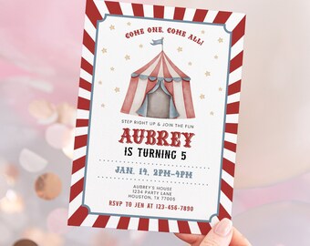 Editable Carnival Birthday Invitation Circus Party Amusement Fair Rides Birthday Invite Digital Download Template CIR2