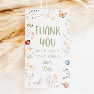 Bug Favor Tag, bedankkaartje insectenmeisje verjaardag, label goodiebag natuurfeest, cadeaulabel buitenthema 18BU