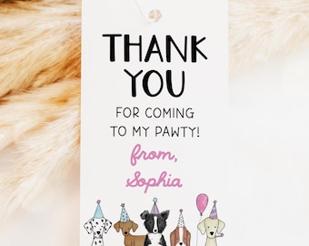 Dog Favor Tag, Puppy Girl Birthday Thank You Tags, Pawty Dog Theme Puppy Party Gift Tag Goodie Bag Label 43DG
