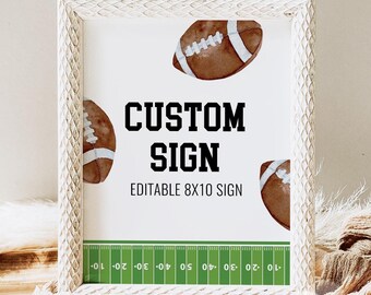 Football Birthday Sign, Editable Football Party Sign, Customizable First Year Down Birthday Signage Decorations Template 55FB