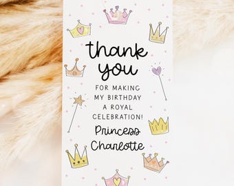 Princess Favor Tag, Royal Celebration Girl Birthday Thank You Tags, Once Upon a Time Gift Tag, Magical Tiara Crown Goodie Bag Label 49PR