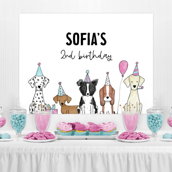 Editable Girl Dog Backdrop Banner Template Puppy Party Tapestry Girl Dog Theme Puppy Pawty Birthday Decor Digital Download 1016