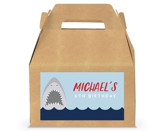 Editable Shark Gable Box Label, Shark Party Favor Box Label, Modern Shark Birthday Party Favor Gable Box Label 1019