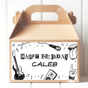 Rock'n'Roll-Geburtstagsetikett für die Giebelbox, Rock'n'Roll-Geburtstagsetikett für die Geschenkbox, bearbeitbare Vorlage für die 40RR für Schlagzeug-Gitarren-Musikparty