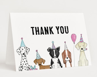 Editable Girl Dog Thank You Card, Puppy Party Folded Thank You Card, Dog Theme Girl Birthday Blank Thank You Card 1016