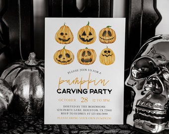 Editable Pumpkin Carving Party Invitation Pumpkin Decorating Party Invite Halloween Party Invitation Template Digital Download 2022