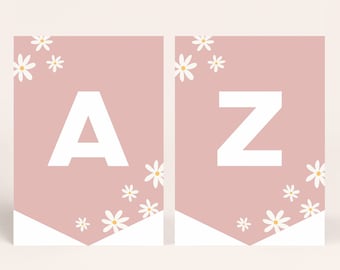 Editable Daisy Happy Birthday Banner Retro Daisy One High Chair Banner Daisy  A-Z Banner Bunting Edit to Say Anything 1028