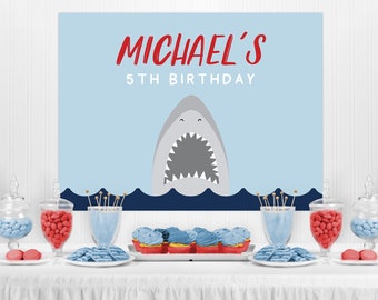 Editable Shark Backdrop Banner Template Shark Theme Party Tapestry Shark Boy Birthday Decor Digital Download 1019